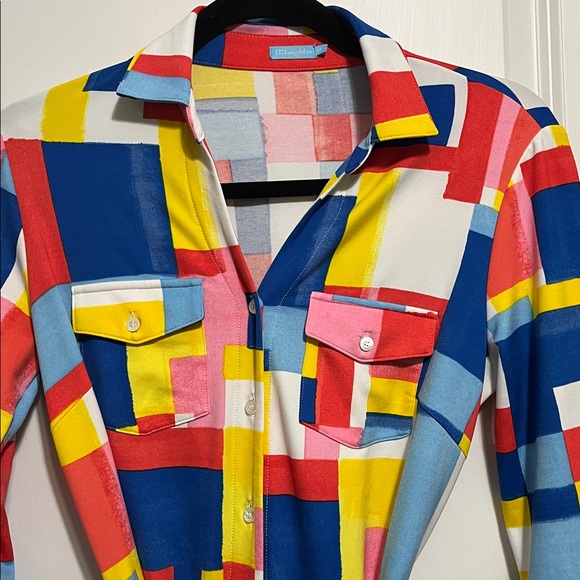 J. McLaughlin Brynn Tile Print Collared Neck 3/4 Sleeve Belted Dress XS - Picture 3 of 6